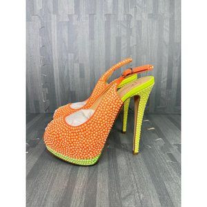 Giuseppe Zanotti Sharon Marilyn Neon Orange Pumps Size 38/ 8 Crystal Embellished